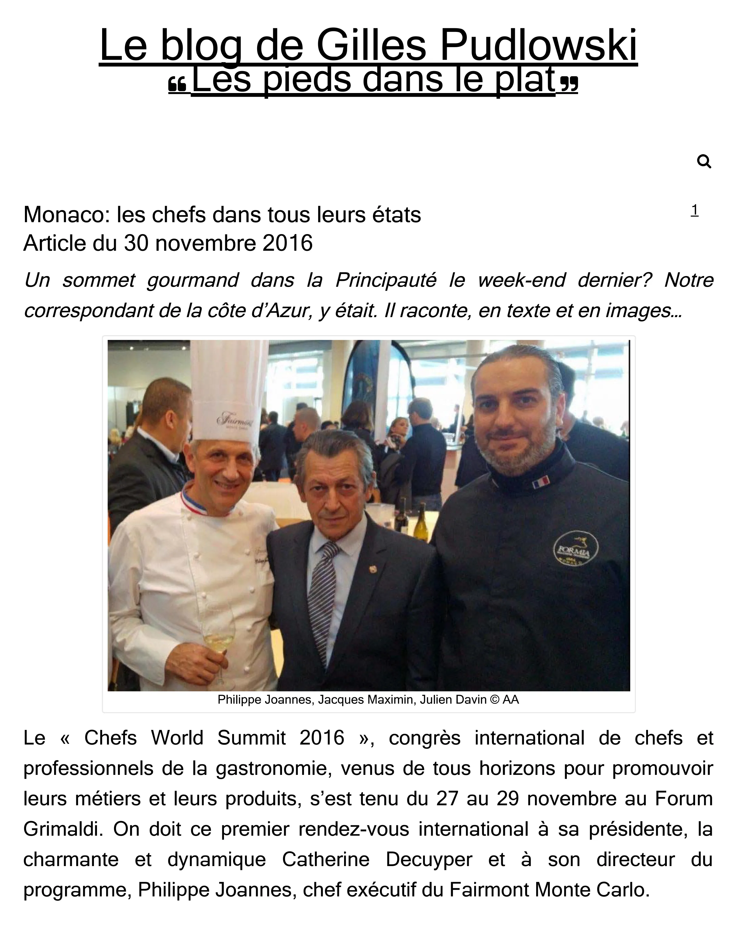 Blog di Gilles Pudlowski - 2016