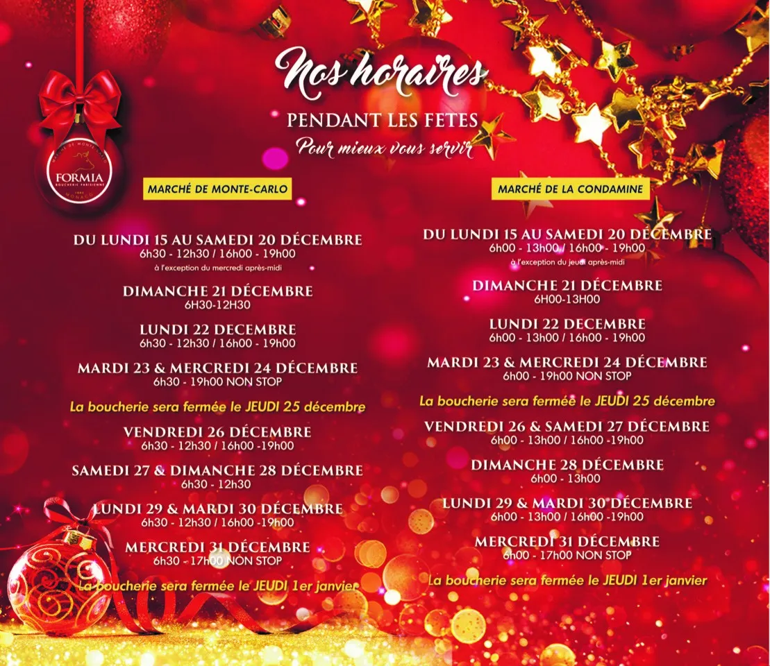 Suggestions et horaires pour les fêtes